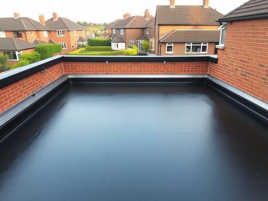 New black EPDM rubber flat roof on a UK house extension